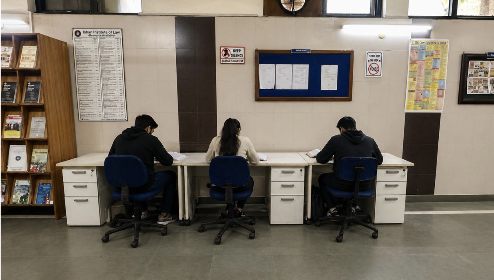 Reading and research zones inside the library